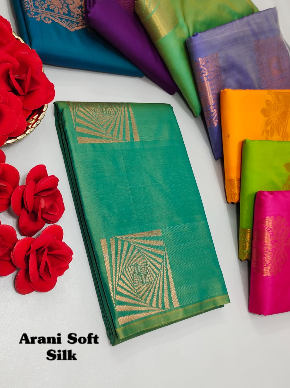 Green Arani Soft Silk Saree
