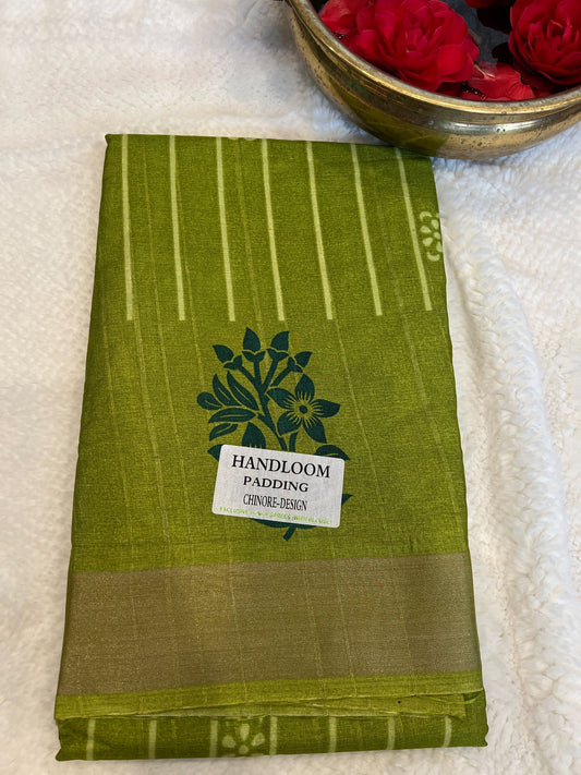 Green Handloom Padding Linen Saree