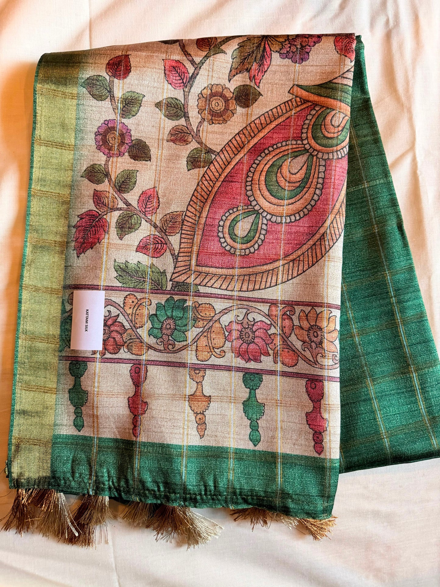 Green Kattam Kalamkari Silk Cotton Saree