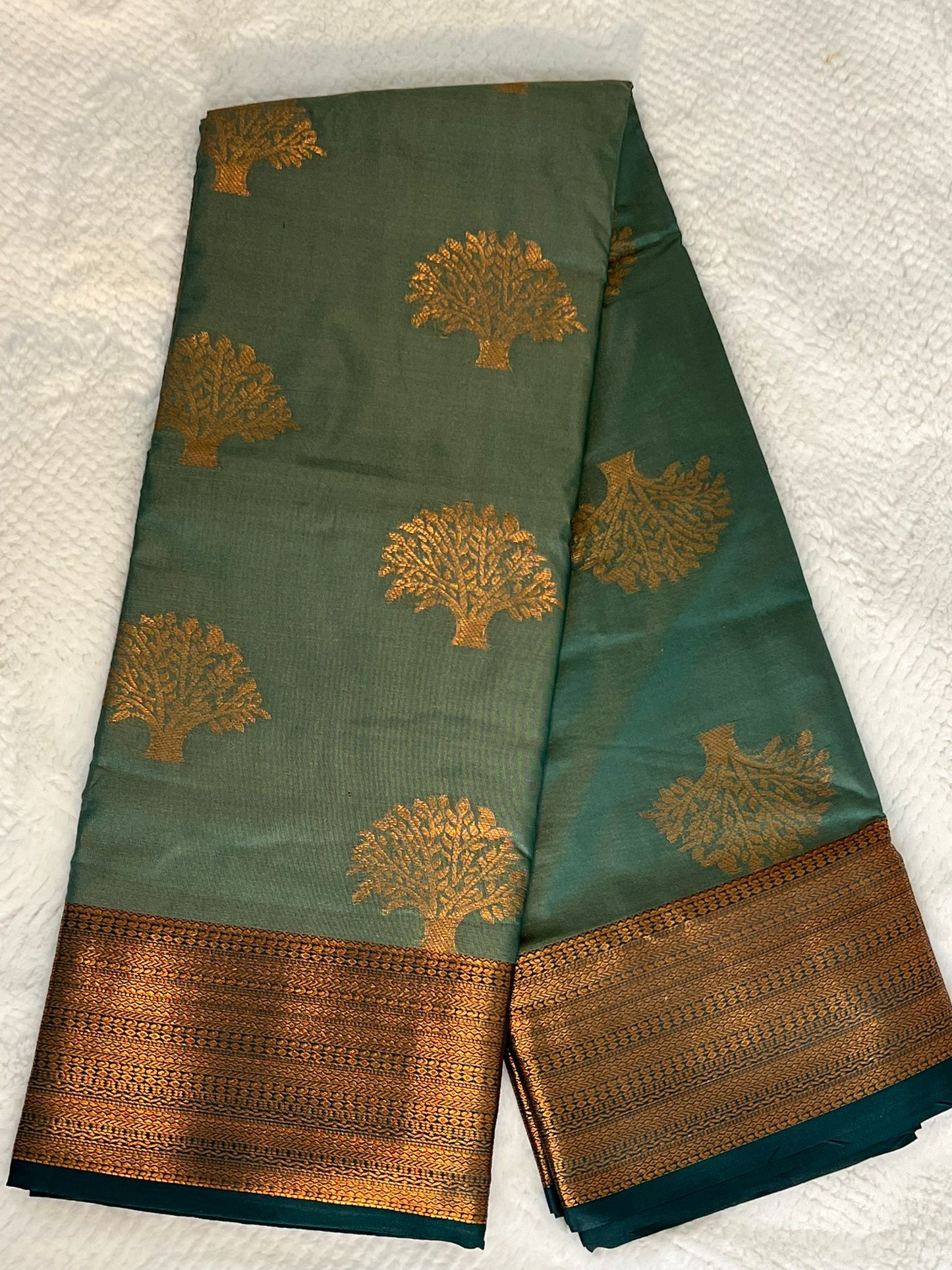 Green and Golden Butter Silk Saree