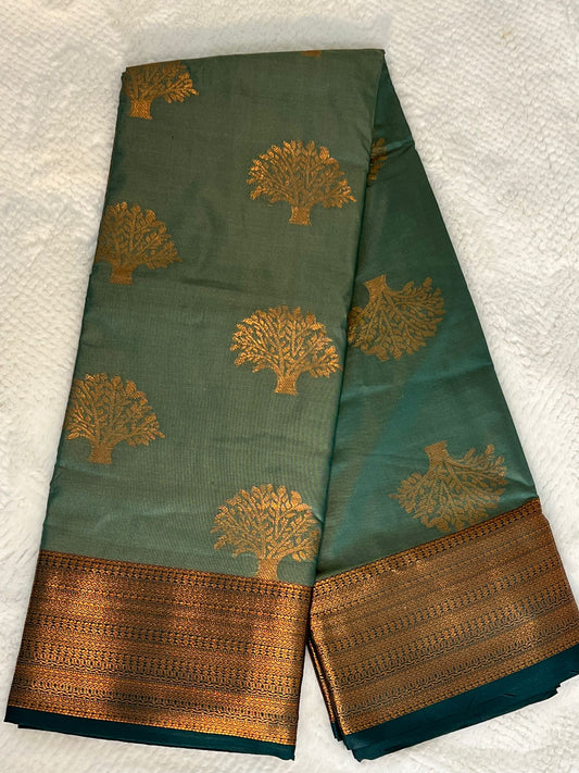 Green and Golden Butter Silk Saree