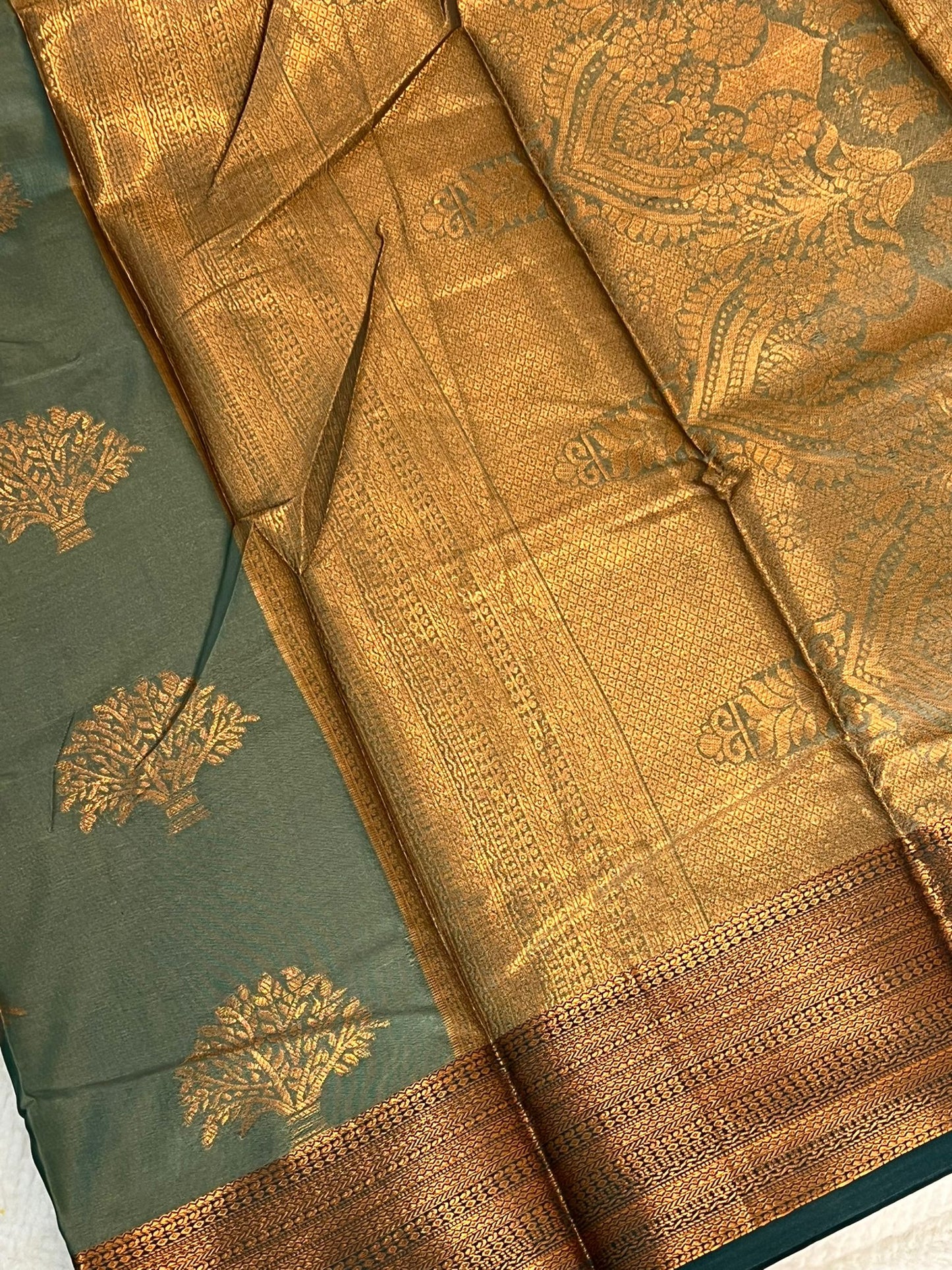 Green and Golden Butter Silk Saree