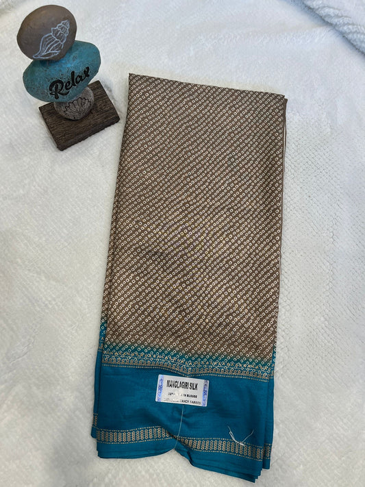 Grey and Blue Mangalagiri Semi Silk Saree