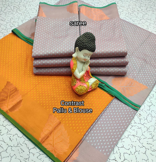 Grey and Yellow Budget Soft Silk Saree