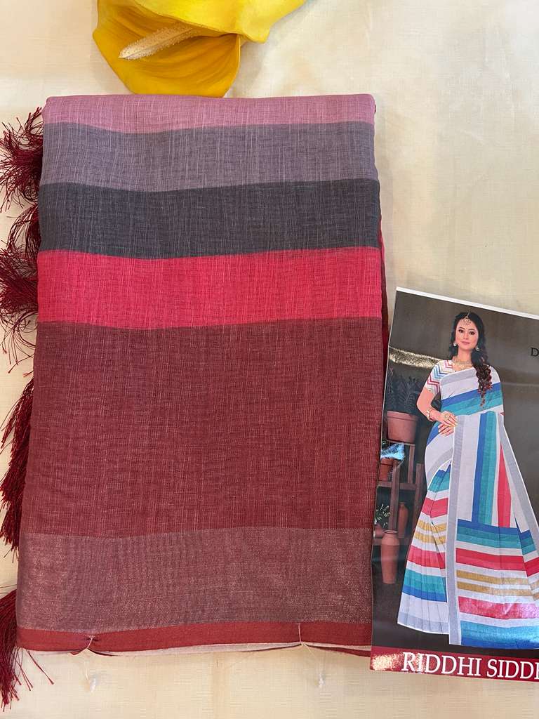 Grey Maroon Riddhi Siddhi Linen Saree