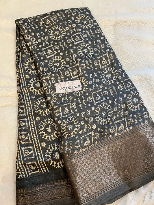 Grey Sequence Semi Silk Saree