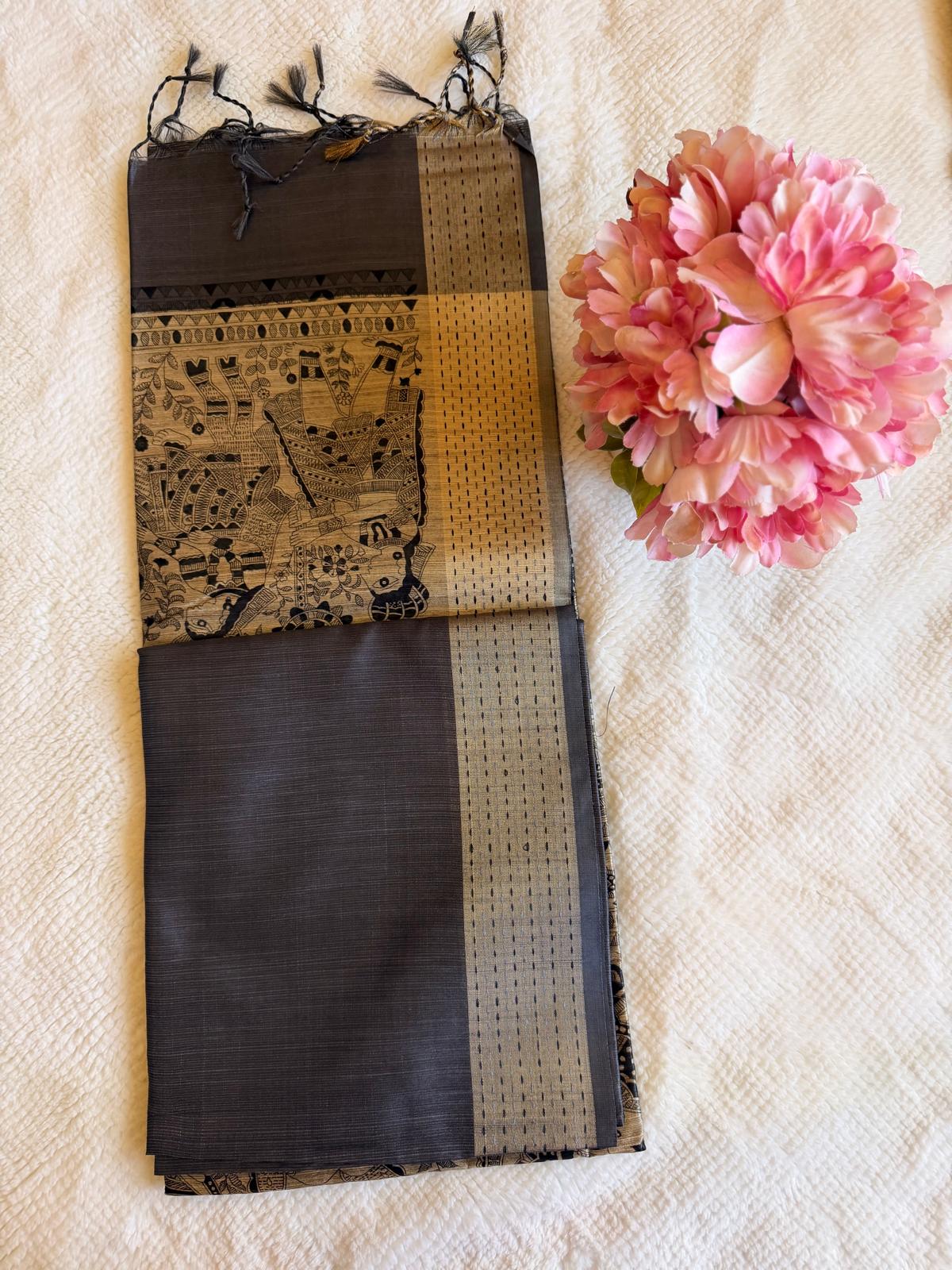 Grey Mayapuri Semi Tussar Silk Saree