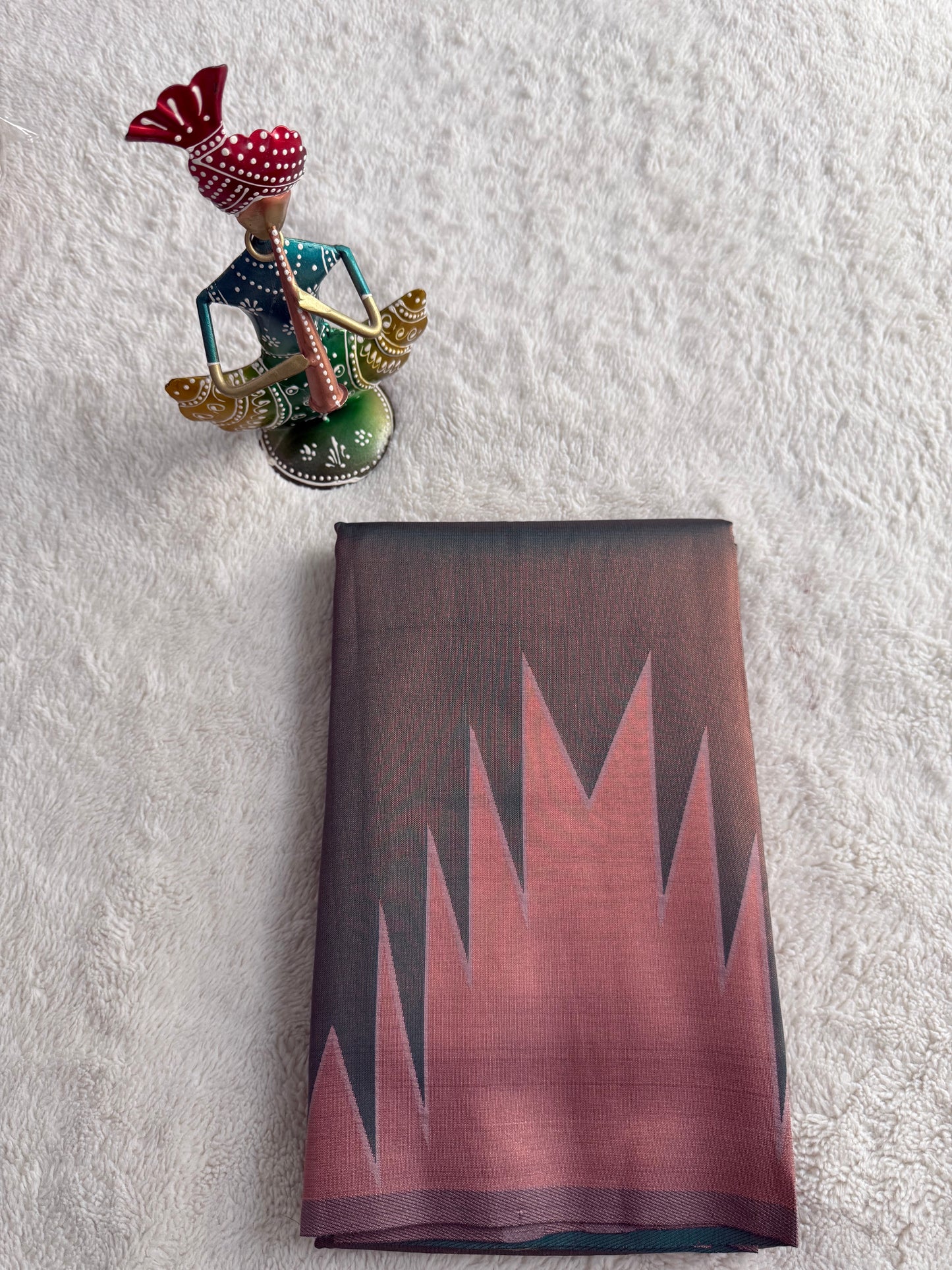 Grey Temple Desgin Tissue Saree