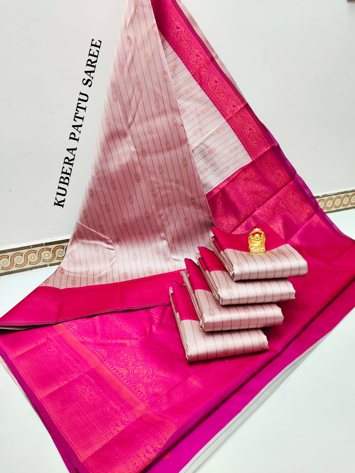 Peach and Hot Pink Kubera Semi Silk Saree