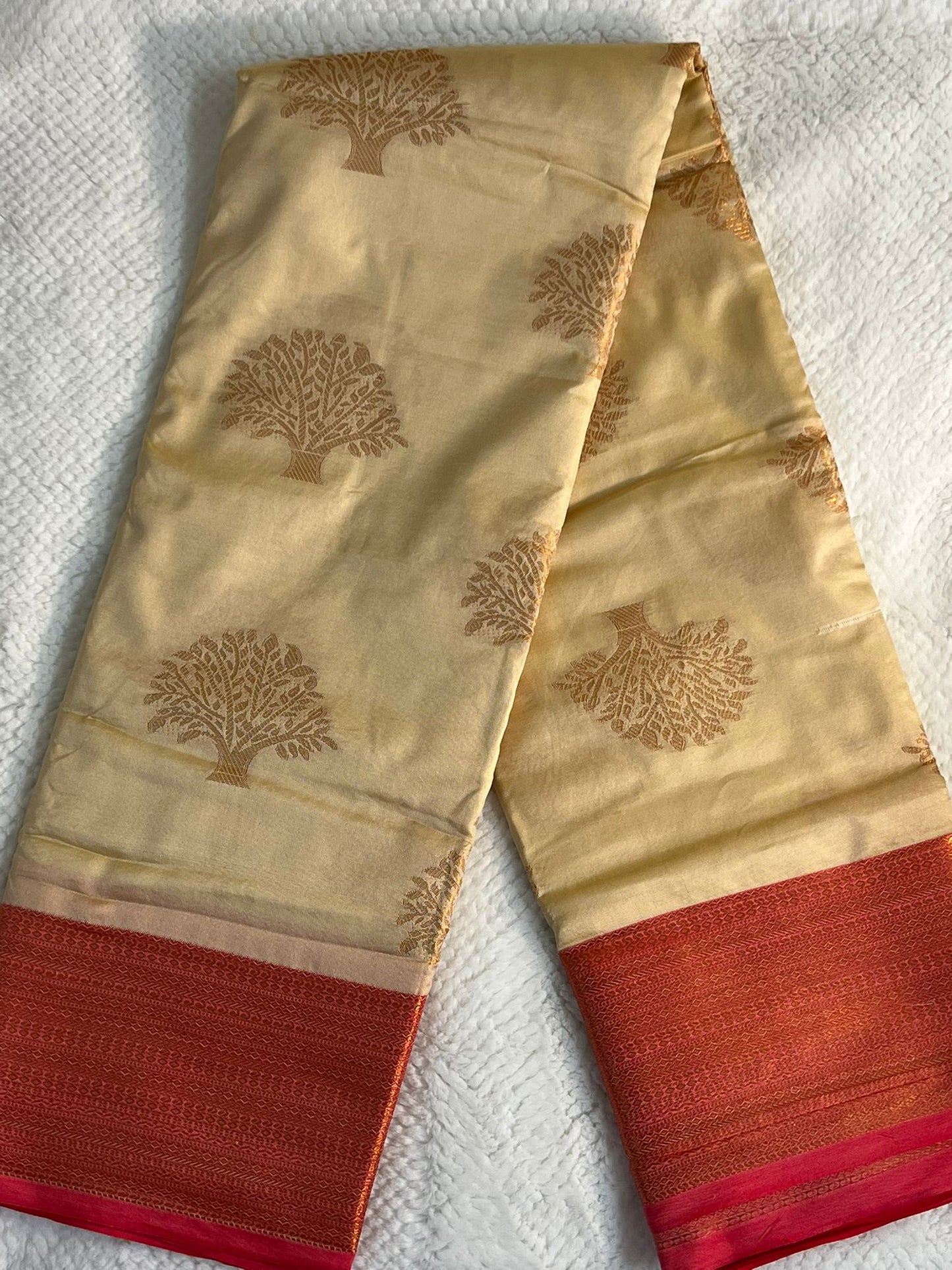 Half White with Red Butter Silk Saree