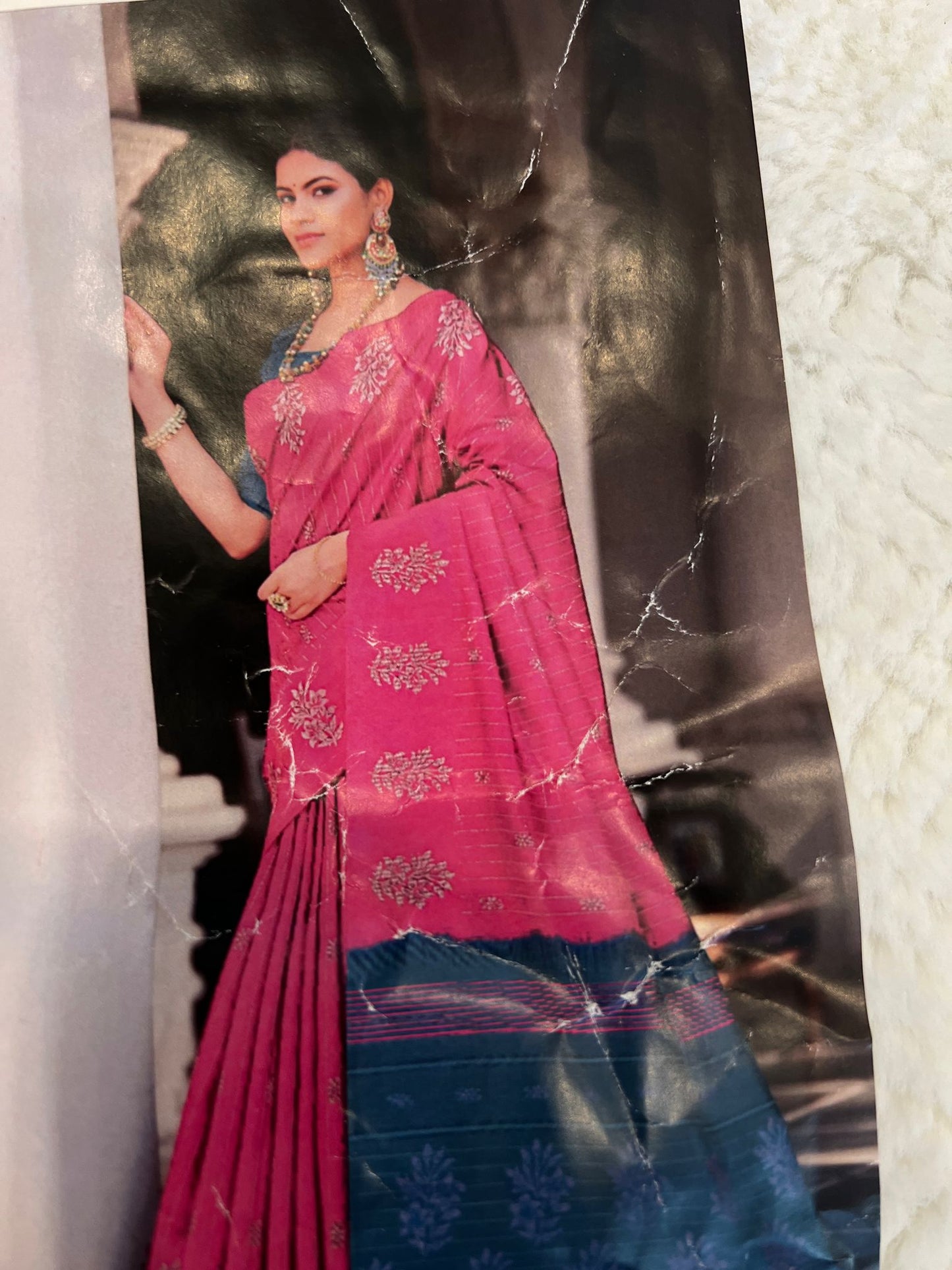 Hot Pink Handloom Padding Linen Saree