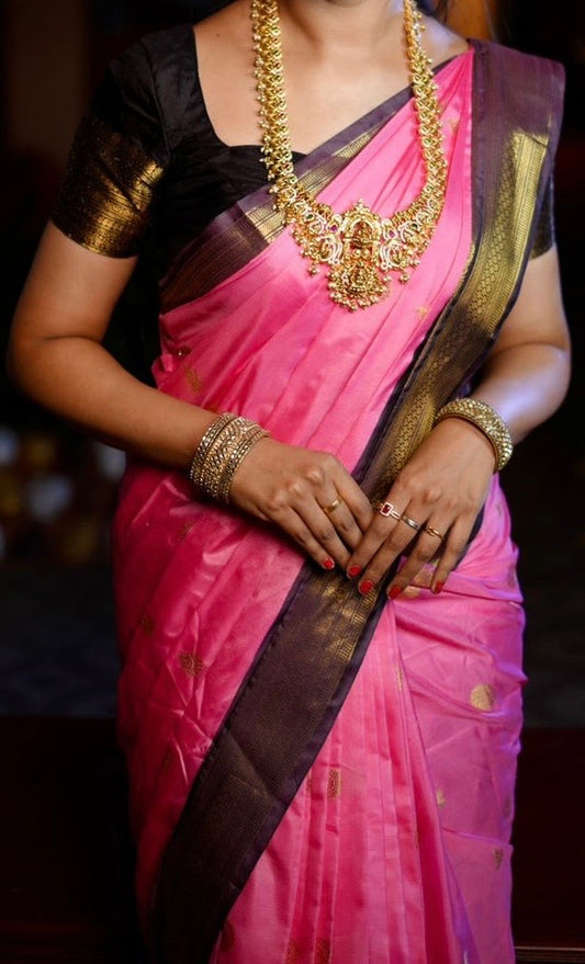 Hot Pink and Brown Soft Katan Silk Saree