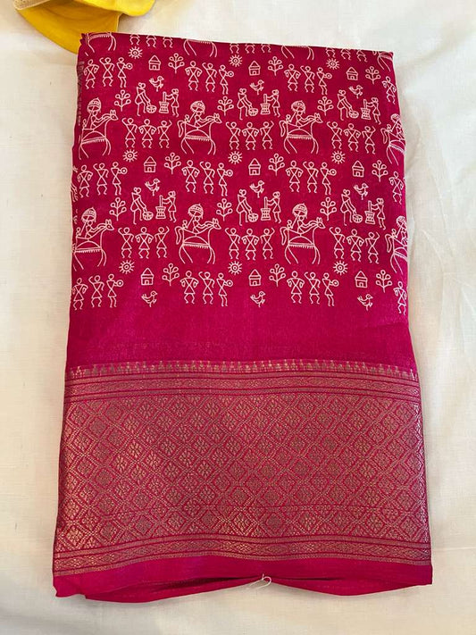 Hot Pink Ishira Fancy Saree