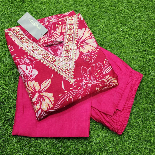 Hot Pink Avaasa V Neck 2-Piece Chudidar Set