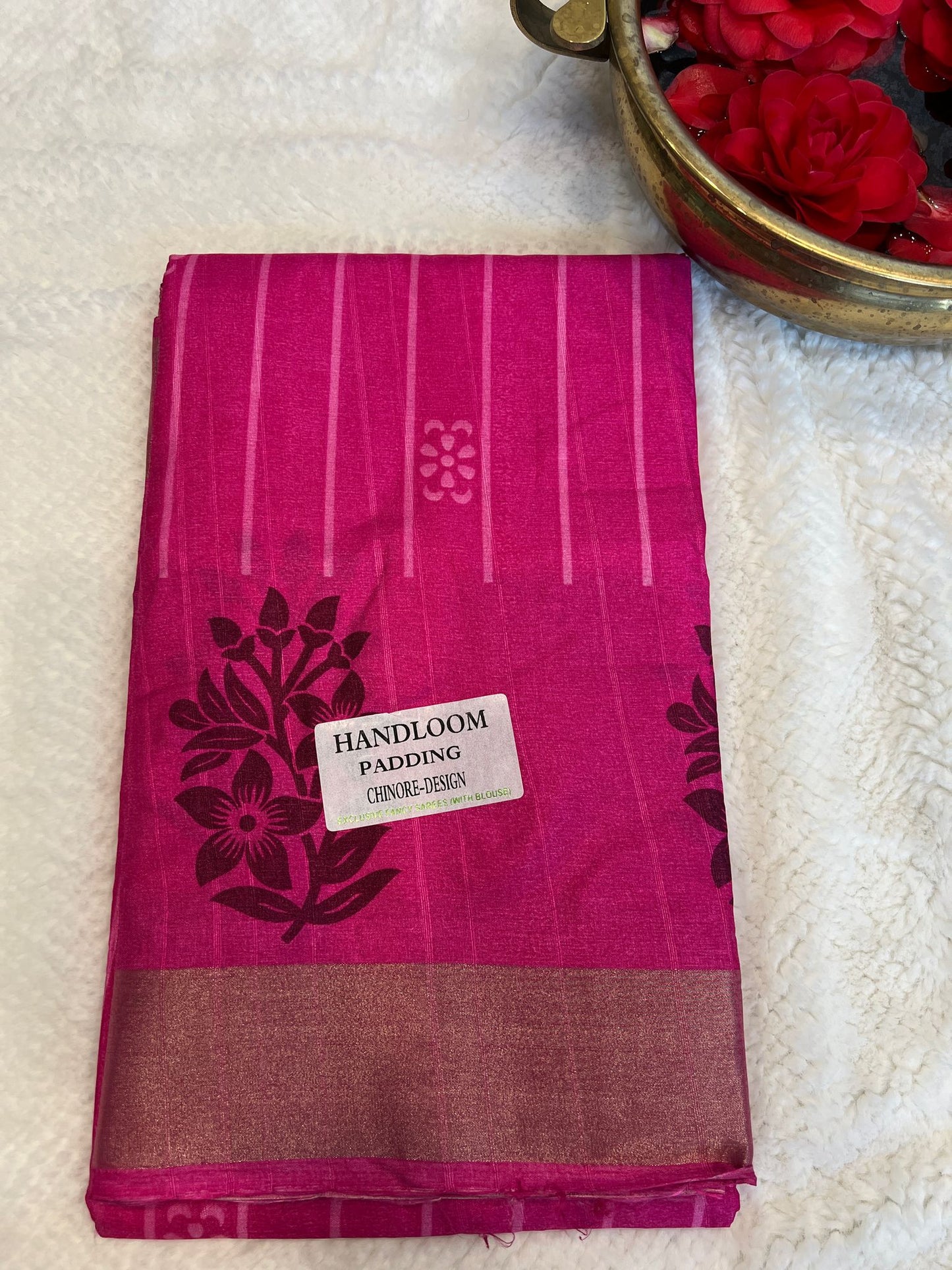 Hot Pink Handloom Padding Linen Saree