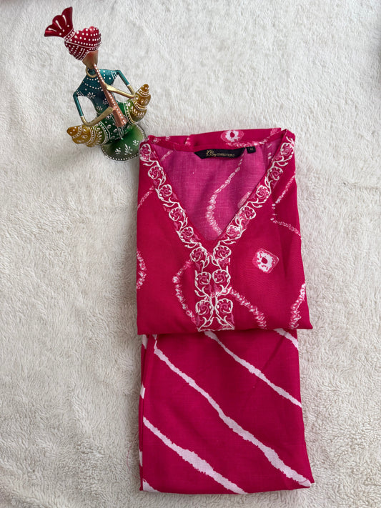 Dark Pink with Stripped Pink V Neck 2-Piece Chudidar Set