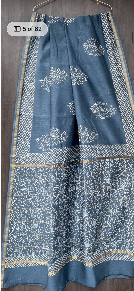 Jean Blue Chanderi Silk Saree
