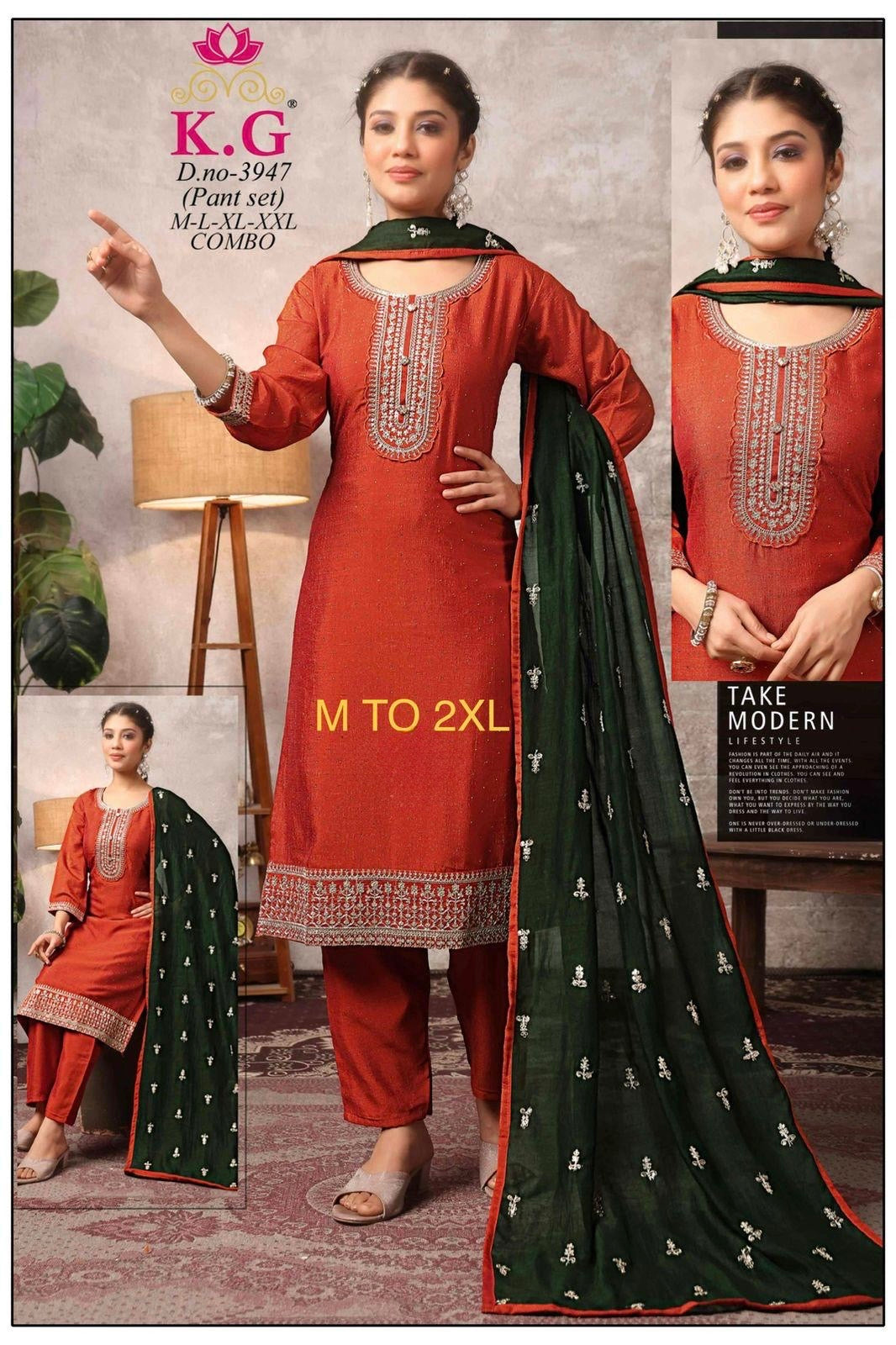 Orange and Green 3 Piece Salwar Set