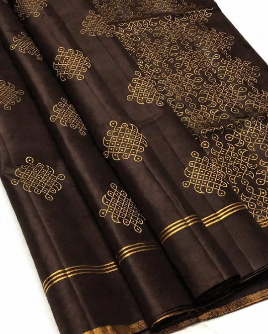 Brown Kolam Pattern Silk Cotton Saree