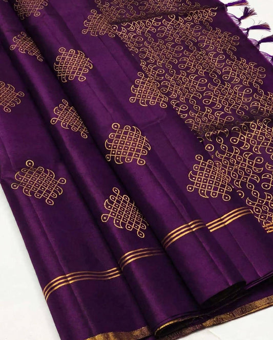 Purple Kolam Pattern Silk Cotton Saree