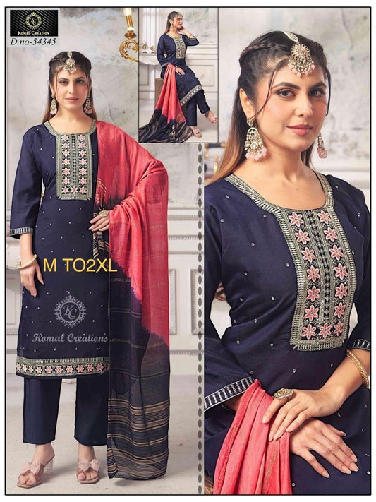 Dark Blue and Peach 3 Piece Salwar Set