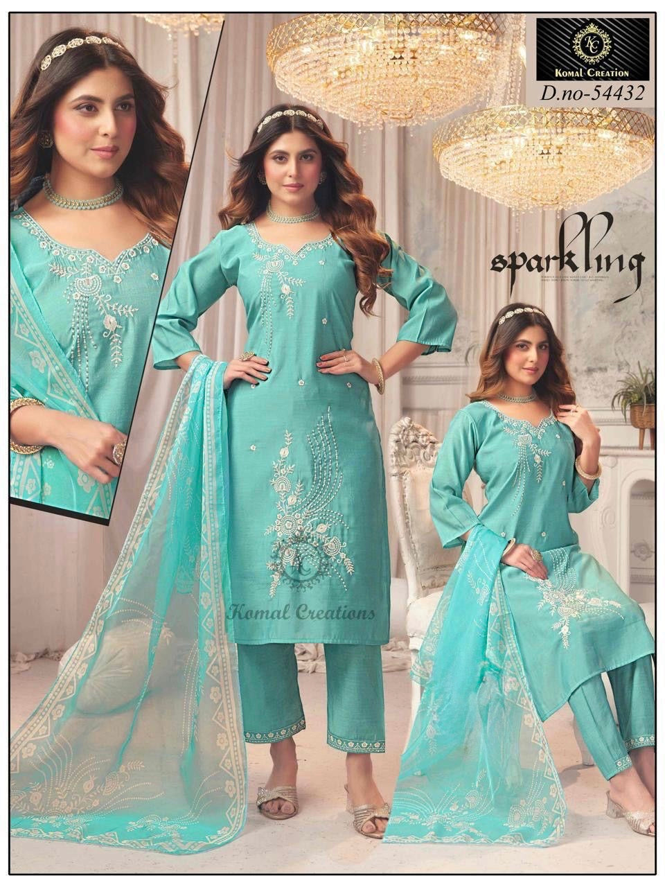 Light Blue Sparkling 3 Piece Salwar Set