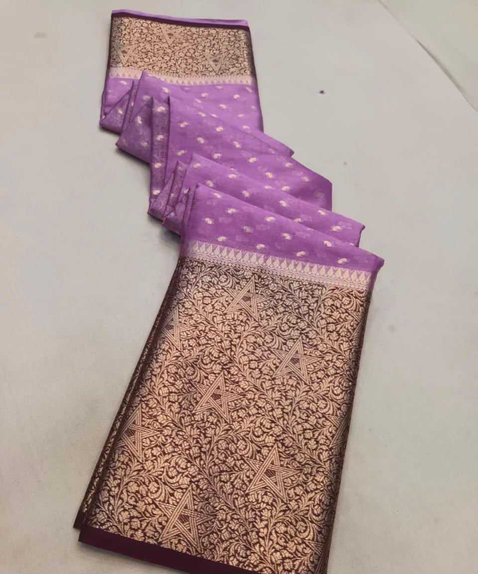 Lavendar and Maroon Tissue Silk Saree