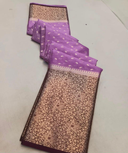 Lavendar and Maroon Tissue Silk Saree
