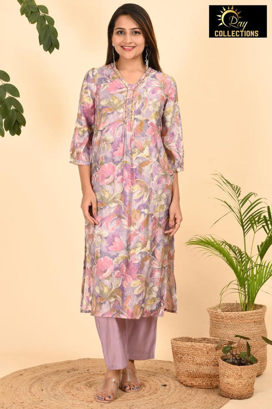 Lavender V Neck 2-Piece Chudidar Set