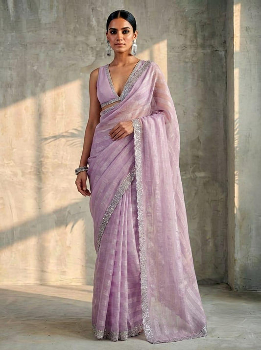 Lavender Space Silk Fancy Saree
