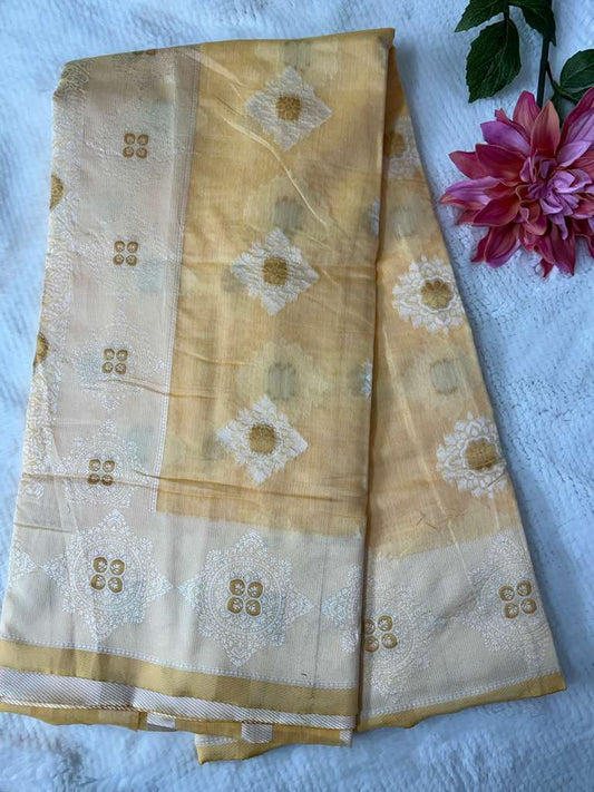 Lemon Yellow Chanchal Linen Saree