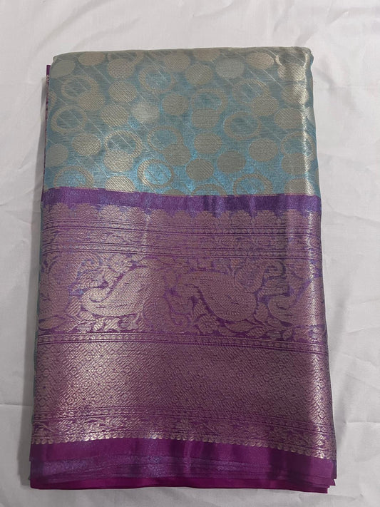 Light Blue Katan Tissue Semi Silk Saree