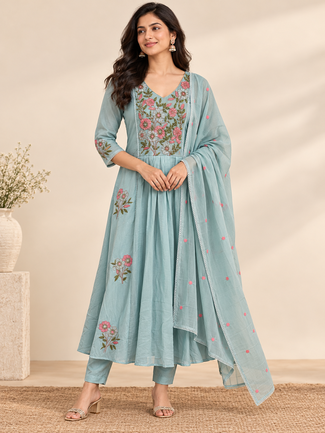 Litght Blue 3 Piece Mul Salwar Set