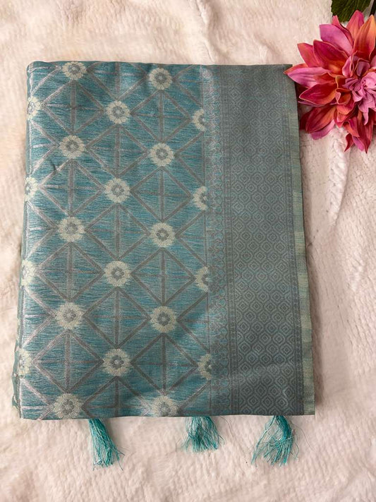 Light Blue Manchali Linen Saree