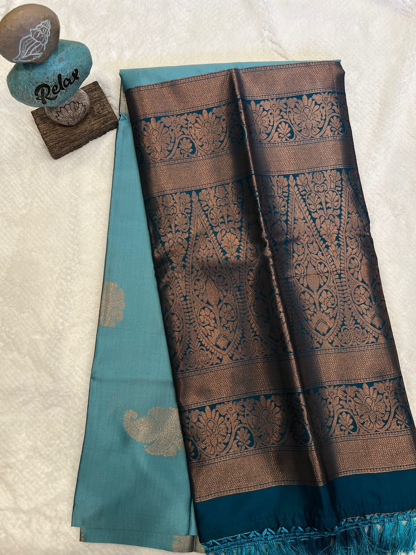 Apsara Light Blue and Dark Teal Semi Silk Saree
