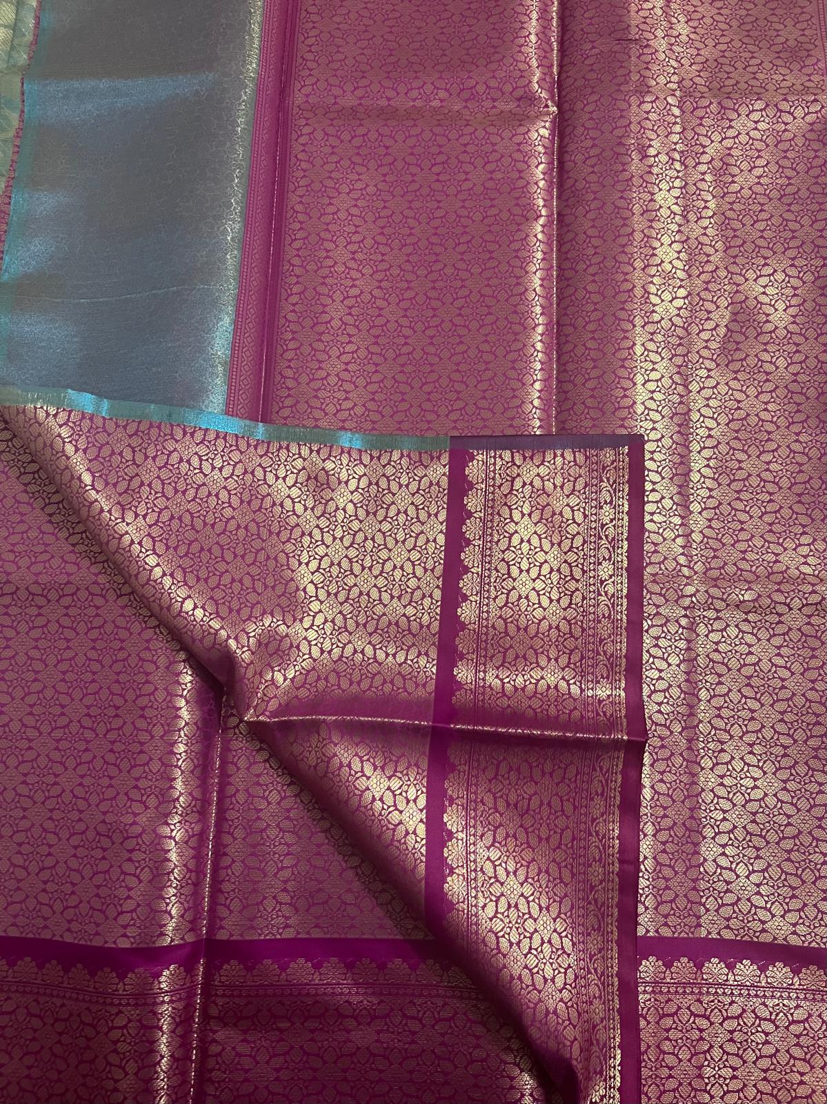 Light Blue Katan Tissue Semi Silk Saree