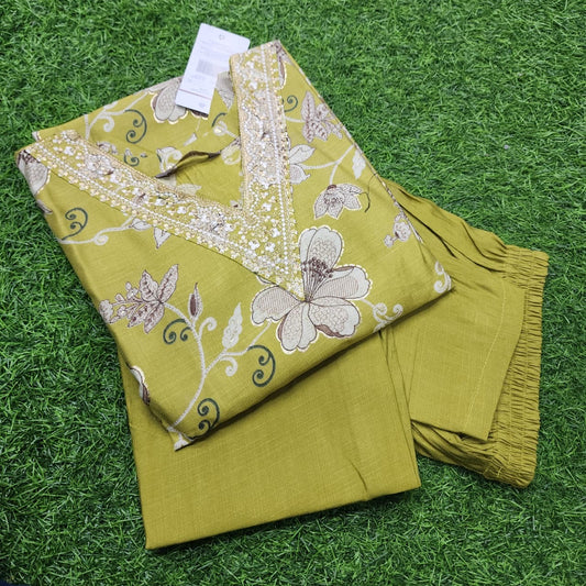 Lime Green Avaasa V Neck 2-Piece Chudidar Set