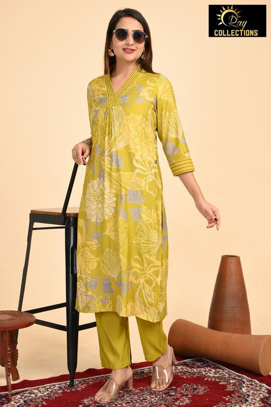 Lime Green V Neck 2-Piece Chudidar Set