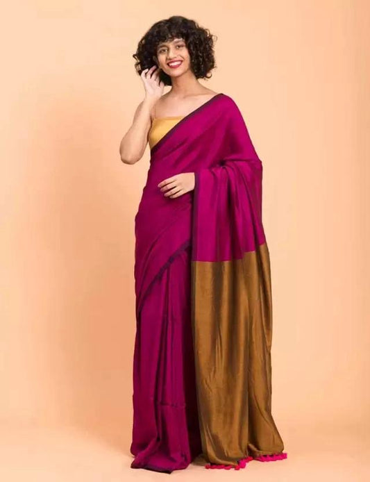 Magenta with Brown Dual Tone Khadi Cotton Saree