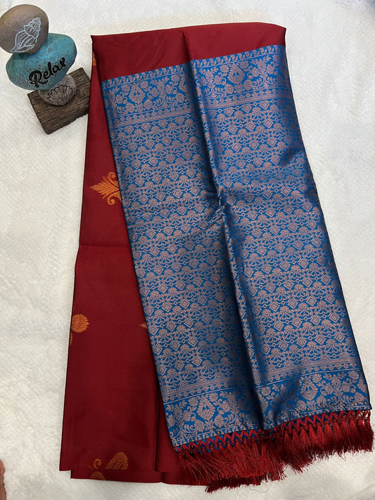 Apsara Maroon and Blue Semi Silk Saree