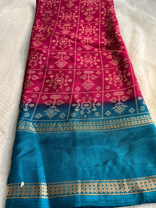 Maroon and Bluish Green Mangalagiri Silk Saree