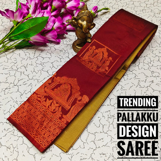 Maroon and Green Pallaku Design Soft Silk Saree