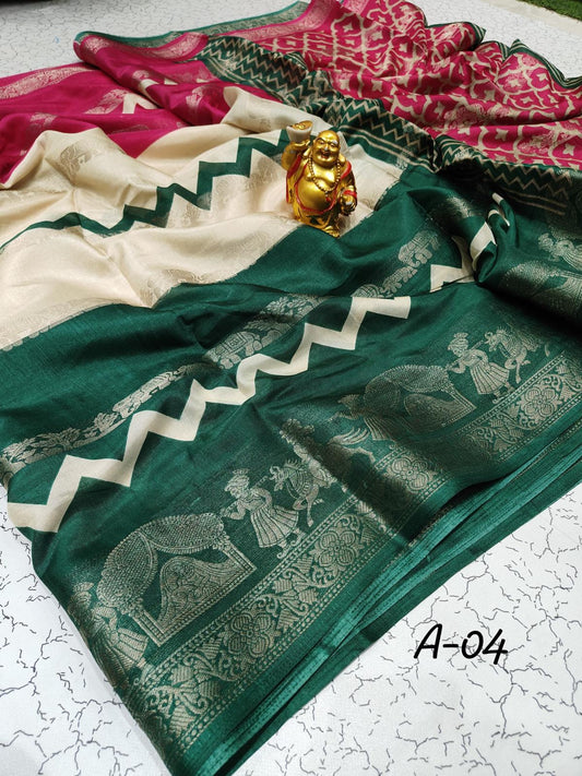 Maroon and Green Mubbagam Soft Silk Saree