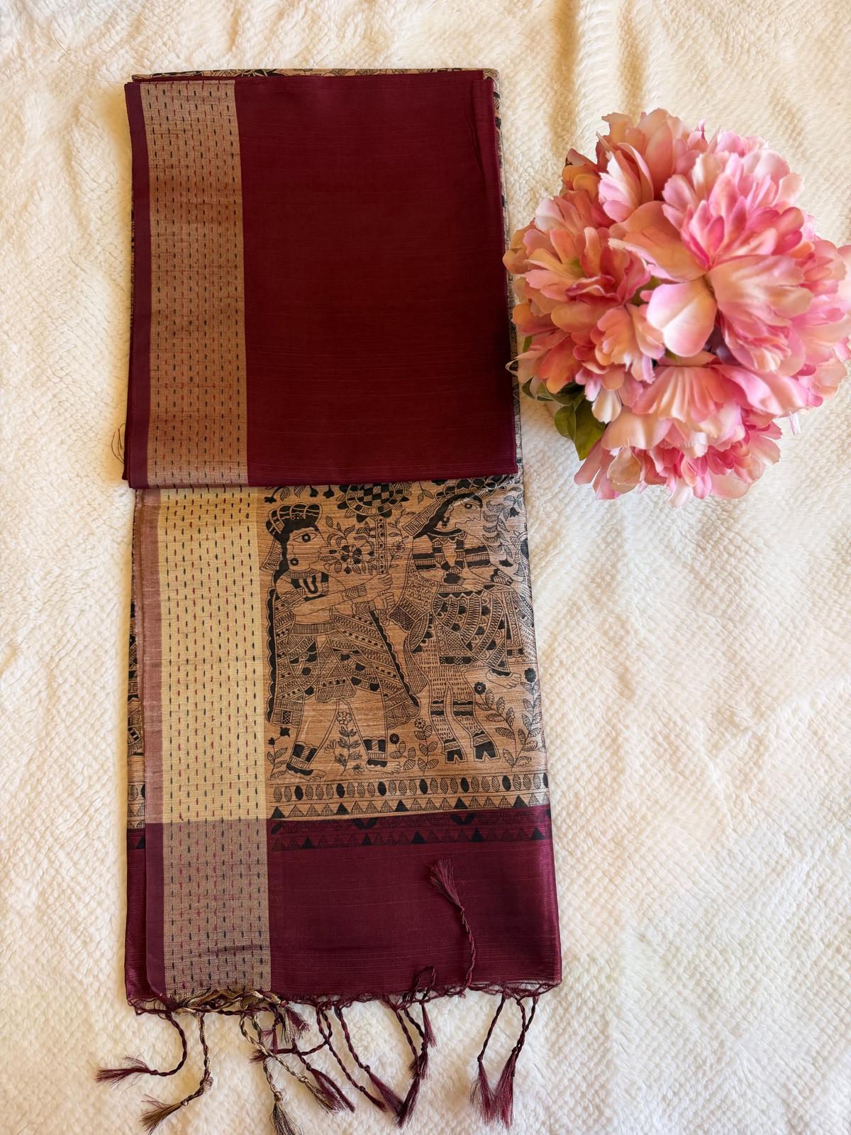 Maroon Mayapuri Semi Tussar Silk Saree