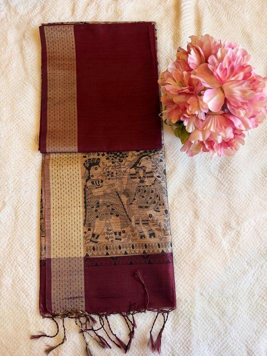 Maroon Mayapuri Semi Tussar Silk Saree