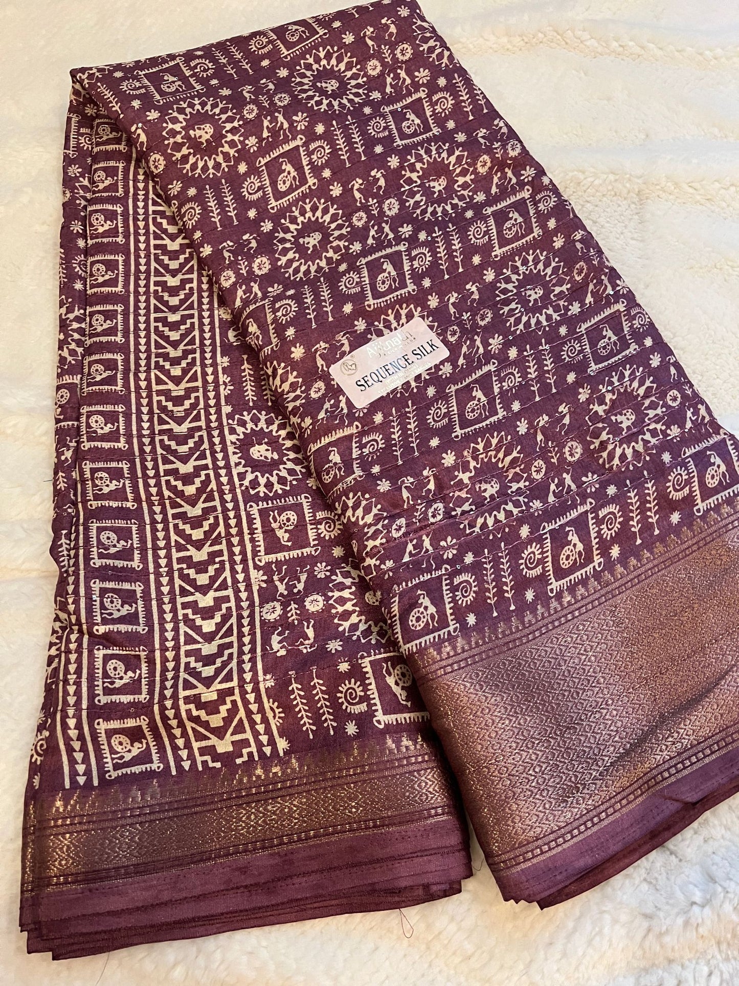 Maroon Sequence Semi Silk Saree