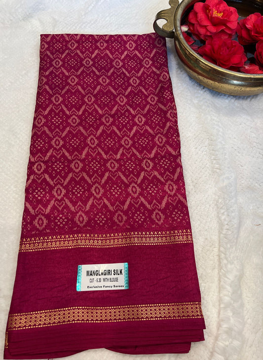 Maroon Mangalagiri Semi Silk Saree