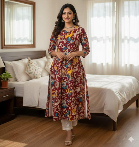 Maroon Kalamkari Kurti