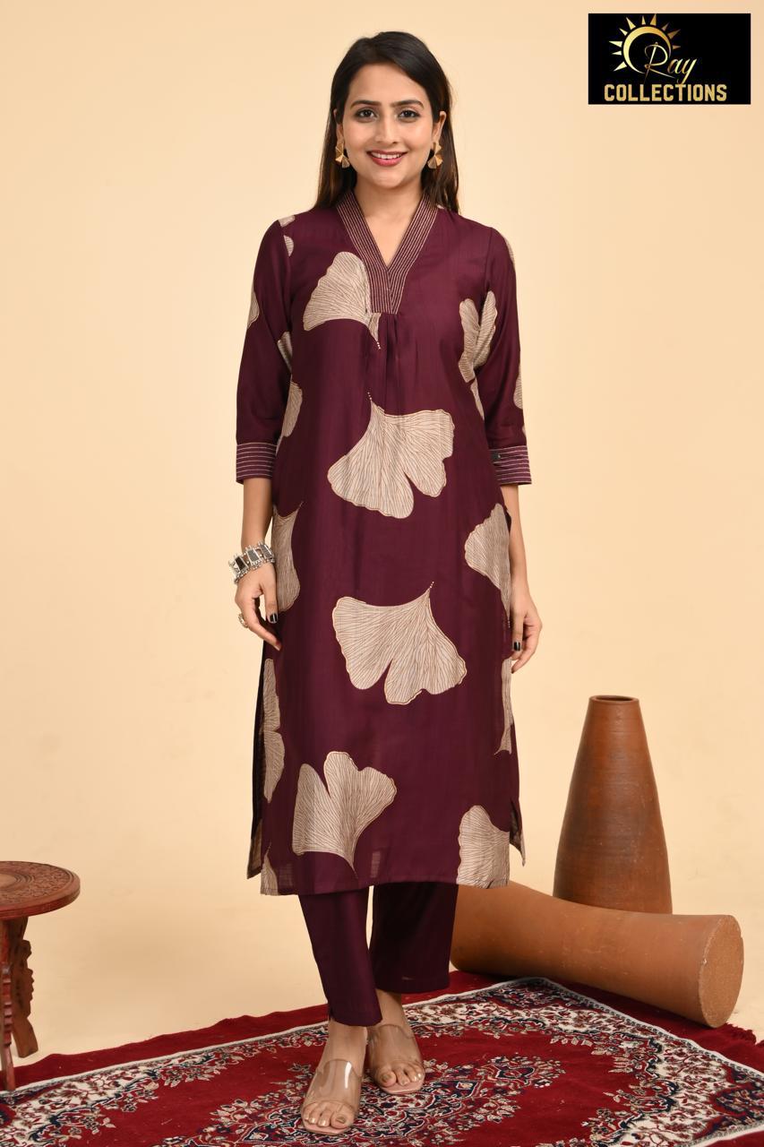 Maroon V Neck 2-Piece Chudidar Set