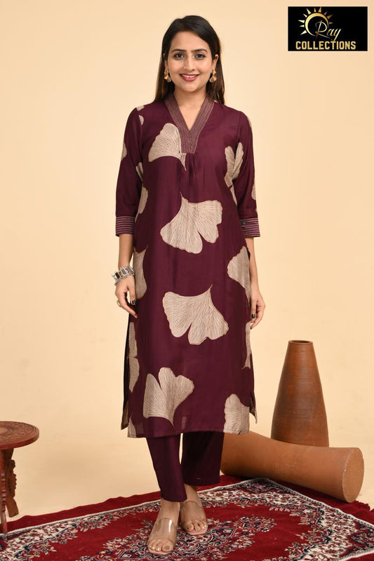 Maroon V Neck 2-Piece Chudidar Set